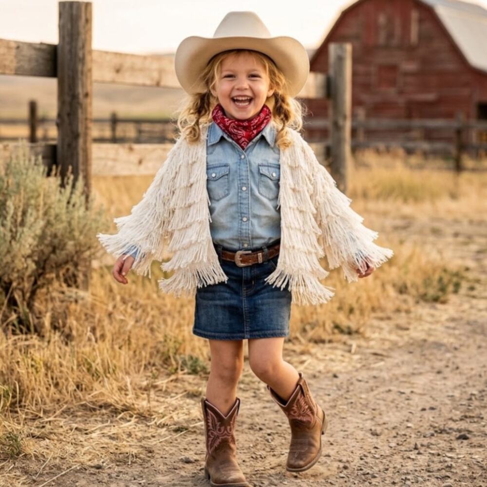 Vintage Western Fringe Jacket Toddler 3T Cream Cowgirl Costume Dress Up Rodeo